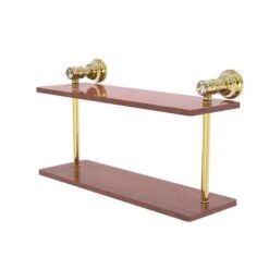 Allied Brass Carolina Crystal Unlacquered Brass 2-Tier Brass Wall Mount Bathroom Shelf