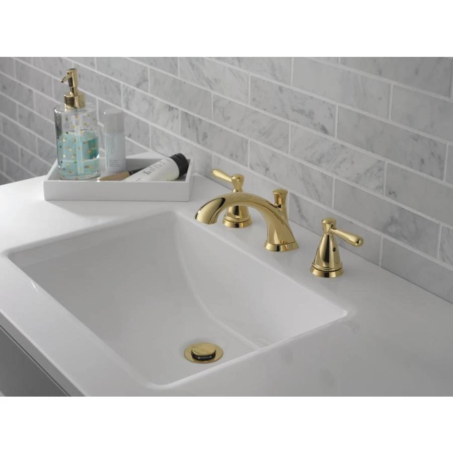 Delta Bayside Polished Brass 2-handle Widespread WaterSense Bathroom Sink Faucet With Drain 5 Delta Bayside Polished Brass 2-handle Widespread WaterSense Bathroom Sink Faucet With Drain - Image 3