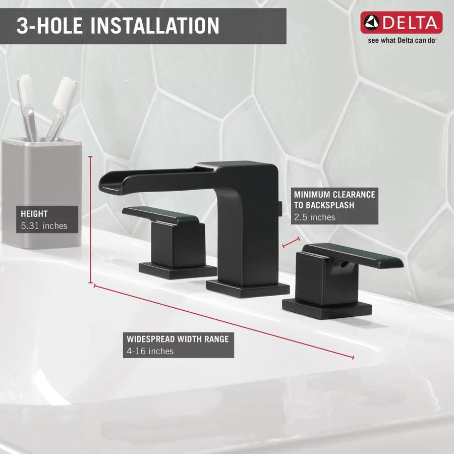 Delta Ara Matte Black 2-handle Widespread WaterSense Bathroom Sink Faucet With Drain 4 Delta Ara Matte Black 2-handle Widespread WaterSense Bathroom Sink Faucet With Drain - Image 2