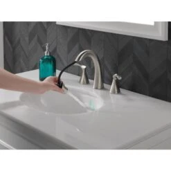 Delta Sandover Spotshield Brushed Nickel 2-handle Widespread WaterSense Bathroom Sink Faucet With Drain
