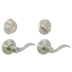 Schlage FB50 Accent Accent Satin Nickel Single-Cylinder Deadbolt Reversible Keyed Entry Door Handle Combo Pack 1 Handle And 1 Deadbolt 3 Schlage FB50 Accent Accent Satin Nickel Single-Cylinder Deadbolt Reversible Keyed Entry Door Handle Combo Pack 1 Handle And 1 Deadbolt