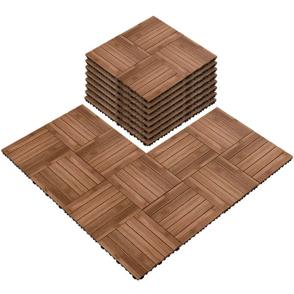 Topeakmart 12''x12''Interlocking Wood Flooring Tiles Indoor & Outdoor For Patio Garden Deck Poolside Pack Of 27 Natural Wood 4 Topeakmart 12''x12''Interlocking Wood Flooring Tiles Indoor & Outdoor For Patio Garden Deck Poolside Pack Of 27 Natural Wood - Image 2