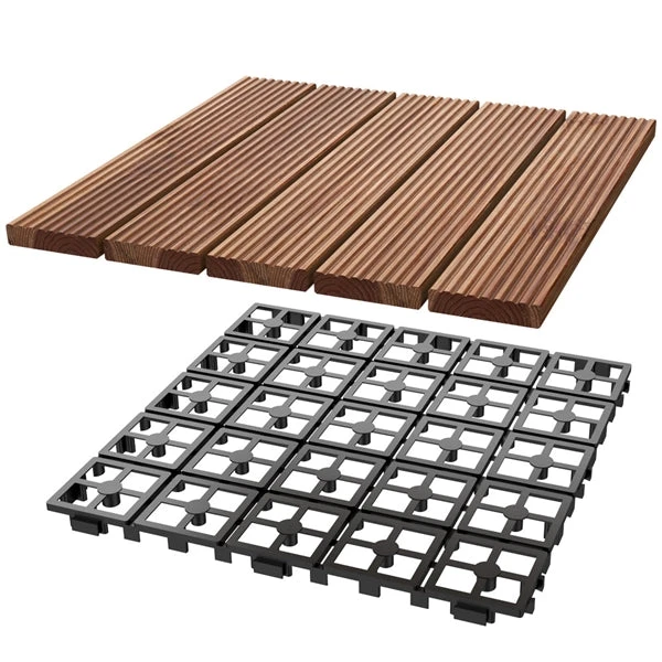 Topeakmart 12''x12''Interlocking Wood Flooring Tiles Indoor & Outdoor For Patio Garden Deck Poolside Pack Of 27 Natural Wood 6 Topeakmart 12''x12''Interlocking Wood Flooring Tiles Indoor & Outdoor For Patio Garden Deck Poolside Pack Of 27 Natural Wood - Image 4