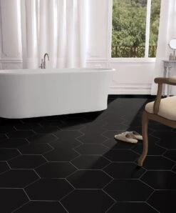 Opal Black Porcelain Tile 10 Opal Black Porcelain Tile -Valpar Bathroom Shop 100888619 vendor0918 opal black hexagon porcelain tile bathroom room 1800x1800
