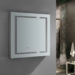 Spazio 30 In. W X 30 In. H Recessed Or Surface Mount Medicine Cabinet With LED Lighting And Mirror Defogger -Valpar Bathroom Shop 10644dd3e3266a08b03013dd0944f239 1800x1800