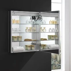 Spazio 24 In. W X 30 In. H Recessed Or Surface Mount Medicine Cabinet With LED Lighting, Mirror Defogger And Right Hinge -Valpar Bathroom Shop 1df88e10020eb549fc2086f1945dbcc8 1800x1800
