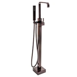 1-Handle Freestanding Floor Mount Roman Tub Faucet Bathtub Filler With Hand Shower In Antique Bronze