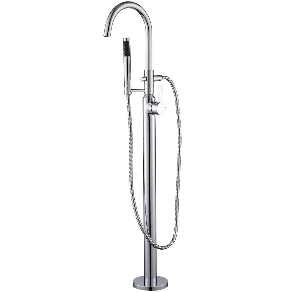 Modern Freestanding Single-Handle Floor-Mount Roman Tub Faucet Filler With Hand Shower In Brushed Nickel 10 Modern Freestanding Single-Handle Floor-Mount Roman Tub Faucet Filler With Hand Shower In Brushed Nickel - Image 8