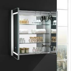 Spazio 30 In. W X 30 In. H Recessed Or Surface Mount Medicine Cabinet With LED Lighting And Mirror Defogger -Valpar Bathroom Shop 2feb16873e8bc48eeb3747f279de8975 1800x1800