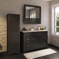 MagickWoods Elements Brighton 18"W X 19"D X 60"H Dark Chocolate Linen Cabinet -Valpar Bathroom Shop 30016 lifestyle2 mw 1800x1800
