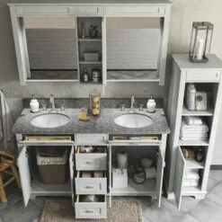MagickWoods Windermere 17"W X 18"D X 60"H Cloud Gray Linen Cabinet -Valpar Bathroom Shop 30343 owprev1 mw 1800x1800