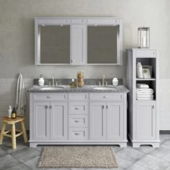 MagickWoods Windermere 17"W X 18"D X 60"H Cloud Gray Linen Cabinet -Valpar Bathroom Shop 30343 scene1rev1 mw 1800x1800