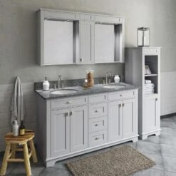 MagickWoods Windermere 17"W X 18"D X 60"H Cloud Gray Linen Cabinet -Valpar Bathroom Shop 30343 scene2rev1 mw 1800x1800