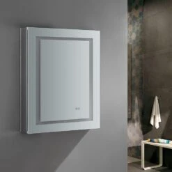 Spazio 24 In. W X 30 In. H Recessed Or Surface Mount Medicine Cabinet With LED Lighting, Mirror Defogger And Left Hinge -Valpar Bathroom Shop 36832a64bf5f7dd0c0e94acc881e1848 1800x1800