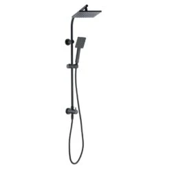 Modern Wall Bar Shower Kit 1-Spray 8 In. Square Rain Shower Head With Hand Shower In Matte Black (Valve Not Included)
