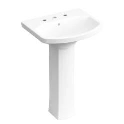 KOHLER Elmbrook 24 In. Pedestal Sink In White With 8 In. Widespread Faucet Holes