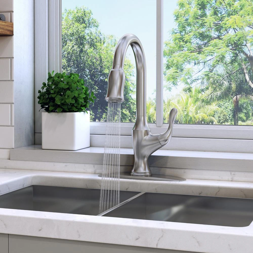 Deming Single-Handle Pull-Down Sprayer Kitchen Faucet In Spot Defense Stainless Steel 8 Deming Single-Handle Pull-Down Sprayer Kitchen Faucet In Spot Defense Stainless Steel - Image 6