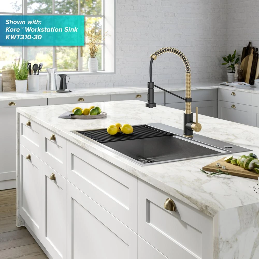 Single-Handle Pull-Down Kitchen Faucet With Dual Function Sprayhead In Spot Free Antique Champagne Bronze/Matte Black 11 Single-Handle Pull-Down Kitchen Faucet With Dual Function Sprayhead In Spot Free Antique Champagne Bronze/Matte Black - Image 9