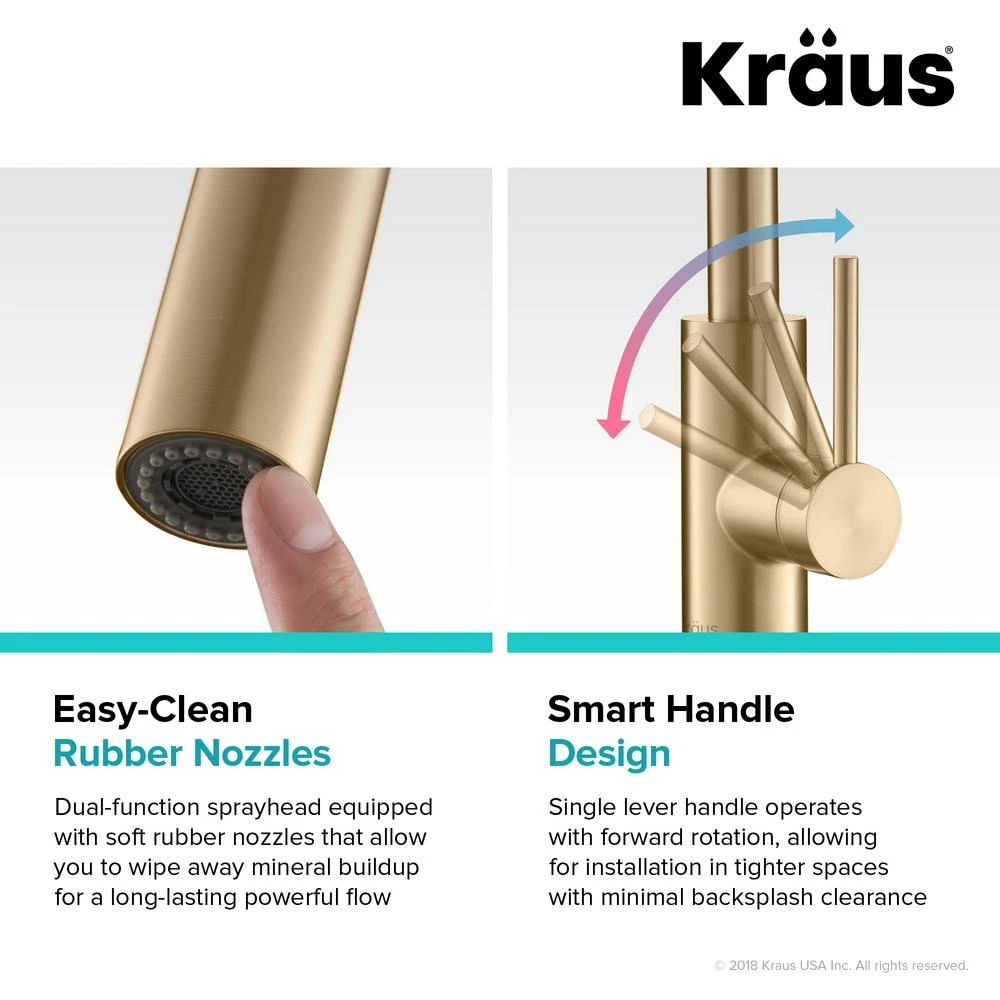 Oletto Single-Handle Pull-Down Sprayer Kitchen Faucet In Gold 10 Oletto Single-Handle Pull-Down Sprayer Kitchen Faucet In Gold - Image 8