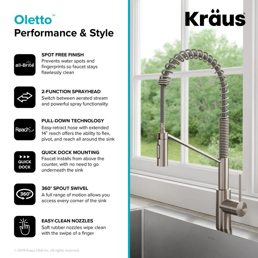 Oletto Single-Handle Pull-Down Sprayer Kitchen Faucet In All-Brite Spot-Free Stainless Steel 8 Oletto Single-Handle Pull-Down Sprayer Kitchen Faucet In All-Brite Spot-Free Stainless Steel - Image 6