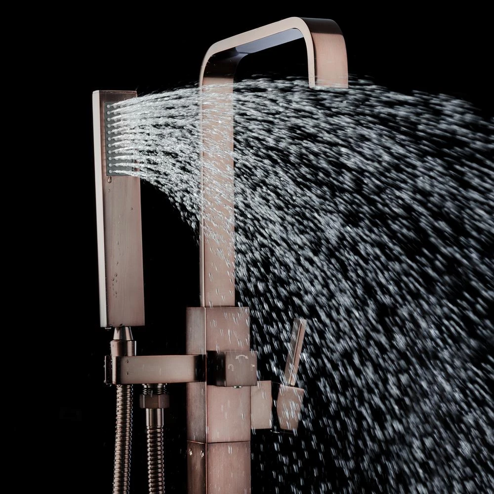 1-Handle Freestanding Floor Mount Roman Tub Faucet Bathtub Filler With Hand Shower In Antique Bronze 7 1-Handle Freestanding Floor Mount Roman Tub Faucet Bathtub Filler With Hand Shower In Antique Bronze - Image 5