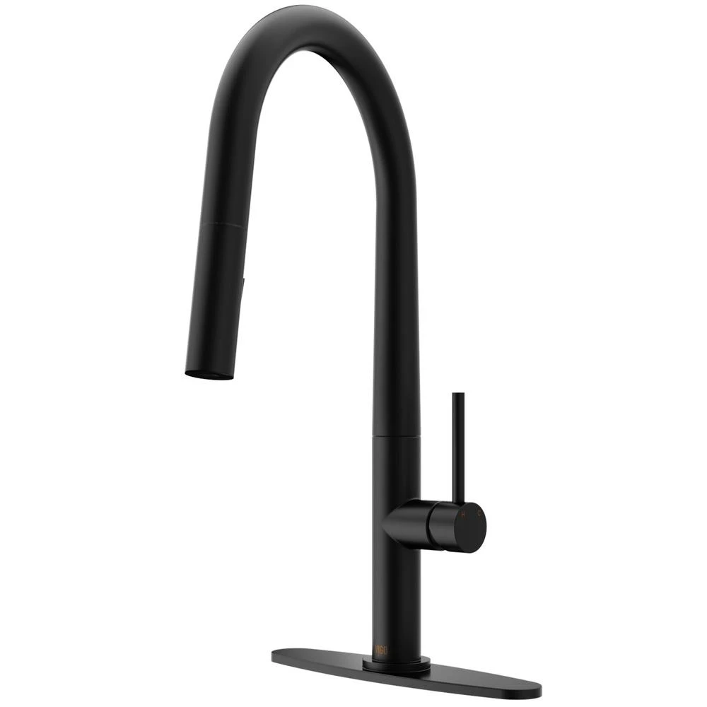 Greenwich Single-Handle Pull-Down Sprayer Kitchen Faucet With Deck Plate In Matte Black 3 Greenwich Single-Handle Pull-Down Sprayer Kitchen Faucet With Deck Plate In Matte Black