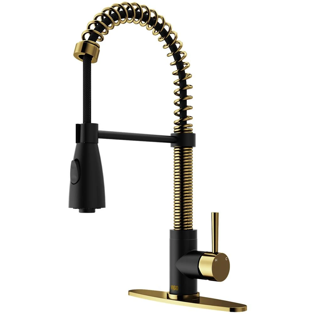 Brant Single-Handle Pull-Down Sprayer Kitchen Faucet With Deck Plate In Matte Gold 5 Brant Single-Handle Pull-Down Sprayer Kitchen Faucet With Deck Plate In Matte Gold - Image 3
