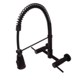 Modern 2-Handle Wall-Mount Pull-Down Sprayer Kitchen Faucet In Oil Rubbed Bronze