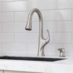 Miri Single-Handle Pull-Down Sprayer Kitchen Faucet With Soap Dispenser In Spot Defense Stainless Steel -Valpar Bathroom Shop 7b9675c64d607a378c37e4433c4d79b6 1800x1800