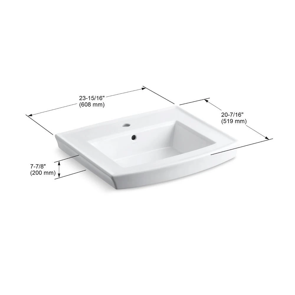 KOHLER Archer 20.4375 In. Vitreous China Pedestal Sink Basin In White With Overflow Drain 4 KOHLER Archer 20.4375 In. Vitreous China Pedestal Sink Basin In White With Overflow Drain - Image 2