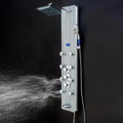 AKDY 52-in Grey Stripe Pattern Tempered Glass 8-Spray Shower Panel System (Valve Included) -Valpar Bathroom Shop 810764028642 10493843 1800x1800