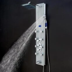 AKDY 52-in Grey Stripe Pattern Tempered Glass 8-Spray Shower Panel System (Valve Included) -Valpar Bathroom Shop 810764028642 10493875 1800x1800