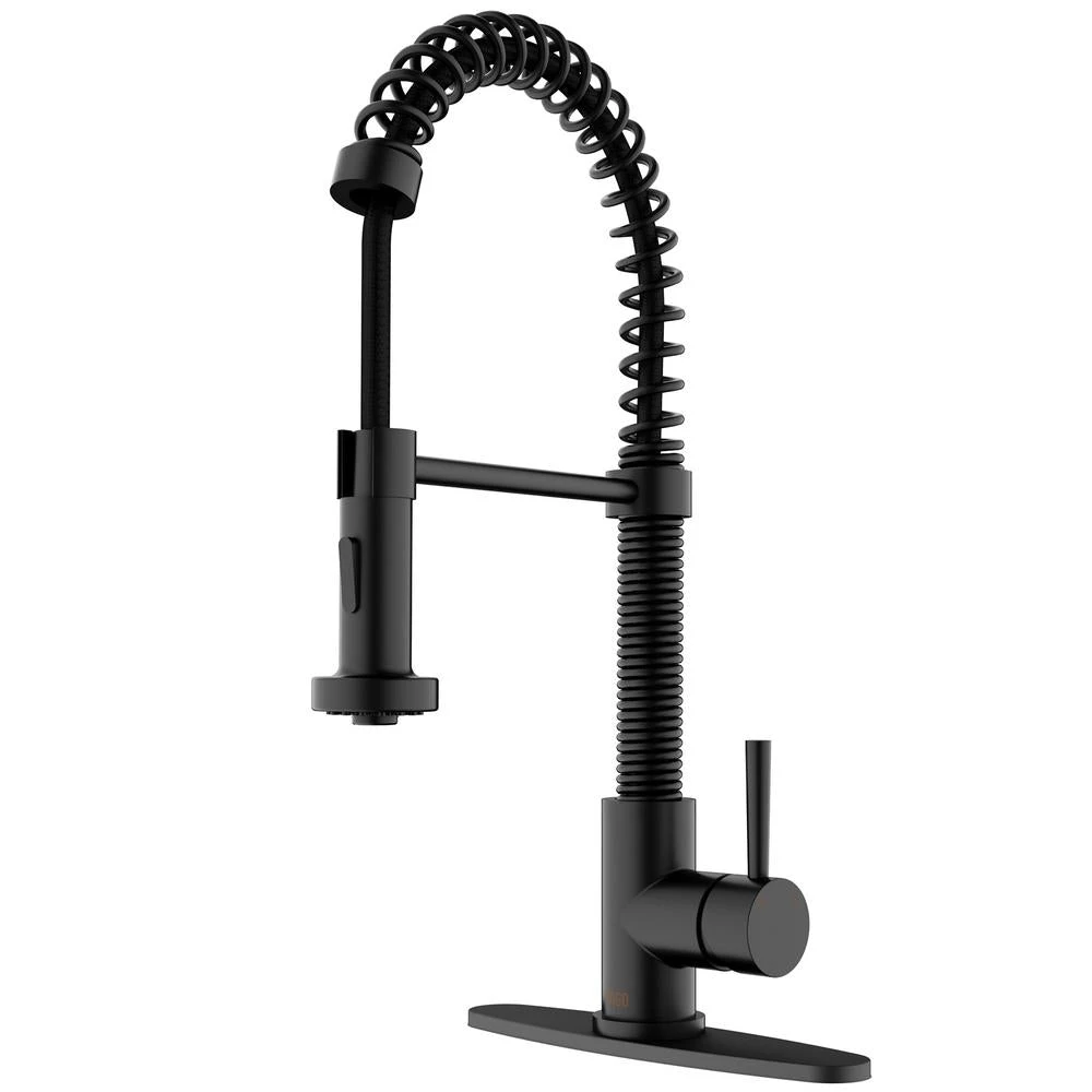Edison Single-Handle Pull-Down Sprayer Kitchen Faucet With Deck Plate In Matte Black 3 Edison Single-Handle Pull-Down Sprayer Kitchen Faucet With Deck Plate In Matte Black