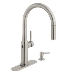 Upson Single-Handle Touchless Pull-Down Kitchen Faucet With TurboSpray And FastMount And Soap Dispenser In Stainless