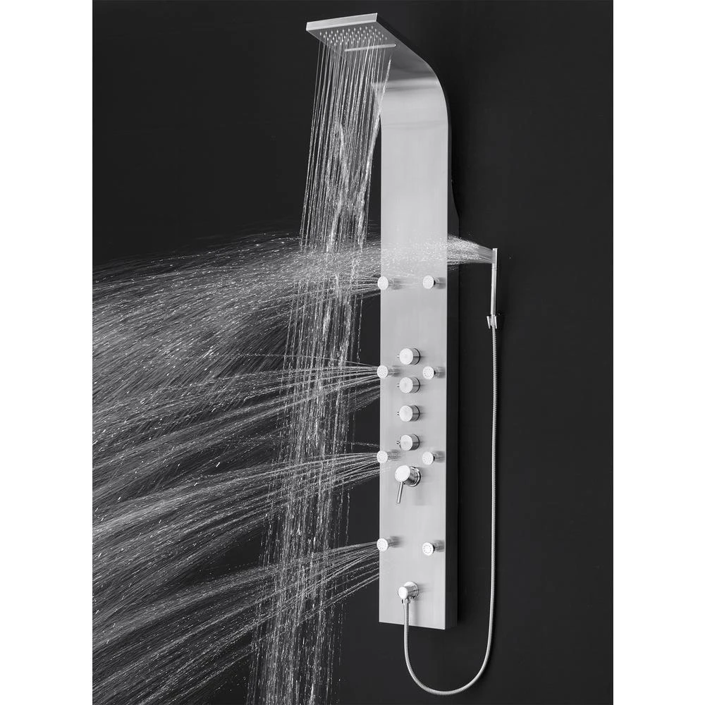 65 In. 8-Jet Rainfall Shower Panel System With Rainfall Waterfall Shower Head And Shower Wand In Stainless Steel 4 65 In. 8-Jet Rainfall Shower Panel System With Rainfall Waterfall Shower Head And Shower Wand In Stainless Steel - Image 2