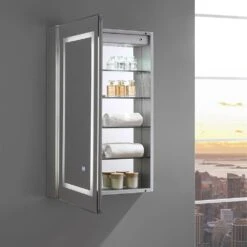 Spazio 24 In. W X 36 In. H Recessed Or Surface Mount Medicine Cabinet With LED Lighting, Mirror Defogger And Left Hinge -Valpar Bathroom Shop b372b89f55fd100fb4a78613b6c580d2 1800x1800