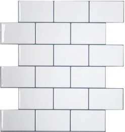 Crystiles 12"x12" Subway White Vinyl Peel And Stick Backsplash Tile, Pro Series Thicker Version, 4-Sheet Pack