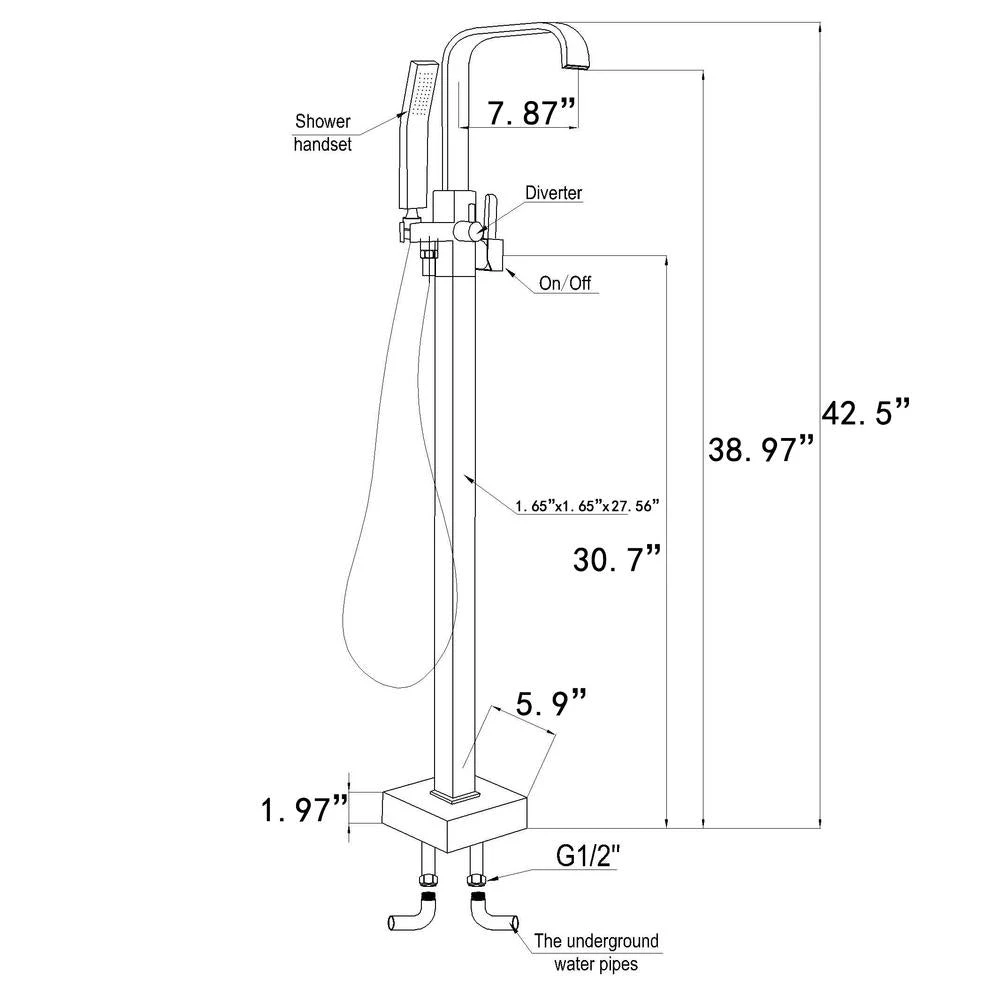 1-Handle Freestanding Floor Mount Roman Tub Faucet Bathtub Filler With Hand Shower In Antique Bronze 9 1-Handle Freestanding Floor Mount Roman Tub Faucet Bathtub Filler With Hand Shower In Antique Bronze - Image 7