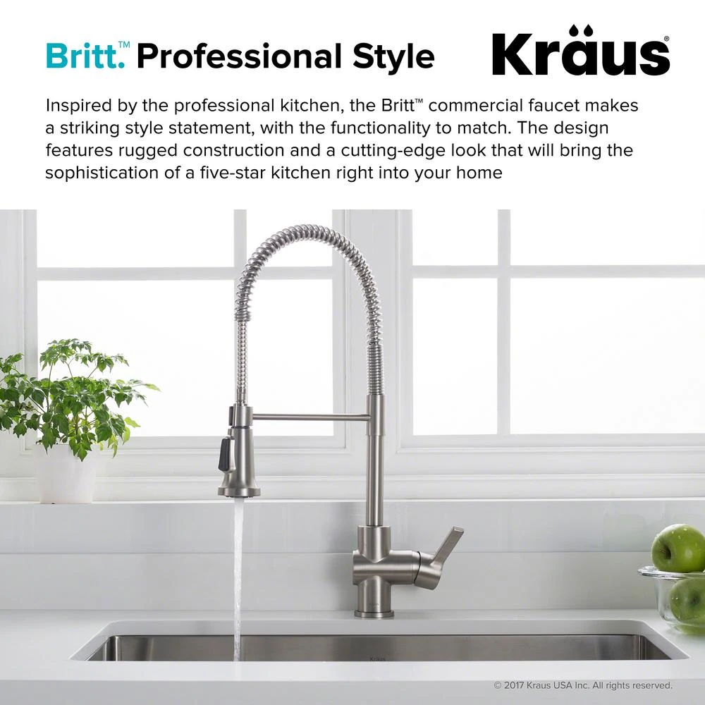 Britt Single Handle Commercial Kitchen Faucet With Dual Function Sprayhead In All-Brite Spot Free Stainless Steel Finish 5 Britt Single Handle Commercial Kitchen Faucet With Dual Function Sprayhead In All-Brite Spot Free Stainless Steel Finish - Image 3