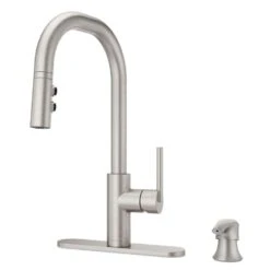 Zanna Single-Handle Pull-Down Sprayer Kitchen Faucet With Soap Dispenser In Spot Defense Stainless Steel