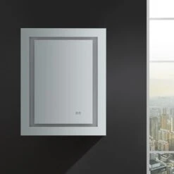 Spazio 24 In. W X 30 In. H Recessed Or Surface Mount Medicine Cabinet With LED Lighting, Mirror Defogger And Left Hinge -Valpar Bathroom Shop e6e8db98d88ba46f066191c6d30062a3 1800x1800