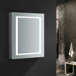Spazio 24 In. W X 30 In. H Recessed Or Surface Mount Medicine Cabinet With LED Lighting, Mirror Defogger And Right Hinge -Valpar Bathroom Shop ea15da335b0556558dfa2e29da408bf5 1800x1800