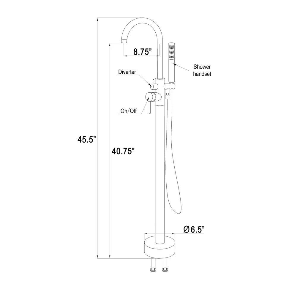 1-Handle Freestanding Floor Mount Tub Faucet Bathtub Filler With Hand Shower In Matte Black 9 1-Handle Freestanding Floor Mount Tub Faucet Bathtub Filler With Hand Shower In Matte Black - Image 7