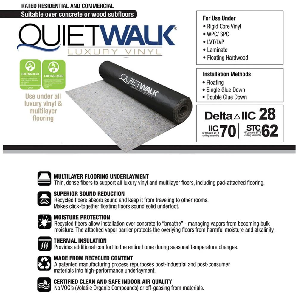 QuietWalk 100 Square Foot Luxury Vinyl Sound Reflecting Flooring Underlayment 6 QuietWalk 100 Square Foot Luxury Vinyl Sound Reflecting Flooring Underlayment - Image 4